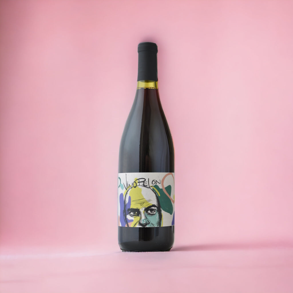 Mexican Natural Wine Vinos Pijoan Pelon shot on a pink background.